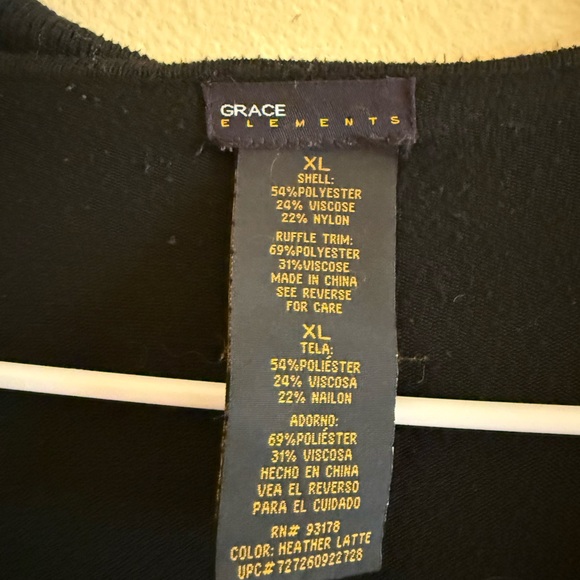 Grace Elements Women's 3/4 Sleeve Open Cardigan Size Large New Black Ruffles. - Picture 2 of 2